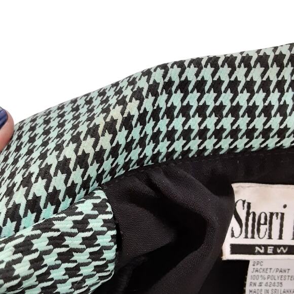 Vintage 80s Single Breasted Blazer Jacket Mint Black Houndstooth Womens 10 Retro - Picture 5 of 11